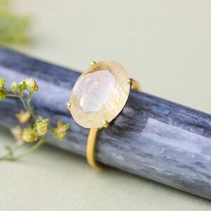 Natural Rutile Ring 18k Gold Plated 925 Sterling Silver